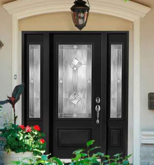 Wood Double Door Provides Warm Contrast To White Entryway