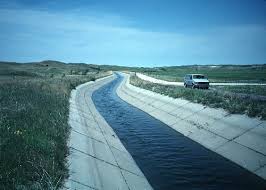 A concrete-lined irrigation canal brings water from Merritt Reservoir on the Niobrara River