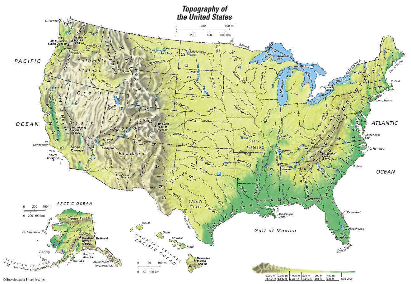 Topographical Map Of United States 